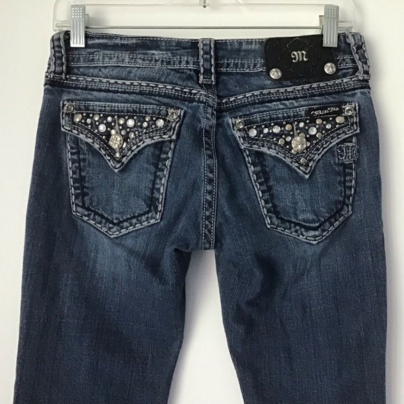 Miss Me Embellished Bootcut Jeans Size 27 Rhinestones Studs Medium Blue Denim - Picture 7 of 15